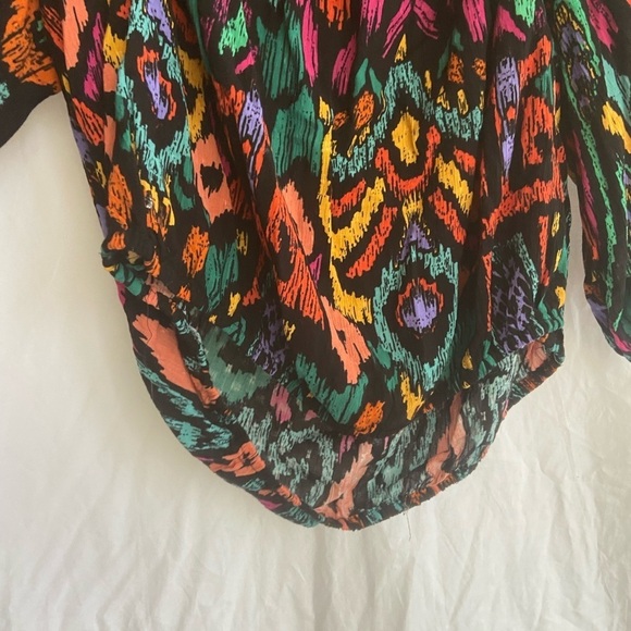 Christian Siriano Peasant Top Blouse Shirt Boho Geo Black Orange Plus Size 1X - Picture 13 of 14